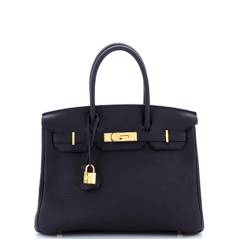 Ladies tote bag for outings-3-in-1 Birkin Bag Black Togo and Swift with Toile and Gold Hardware 30