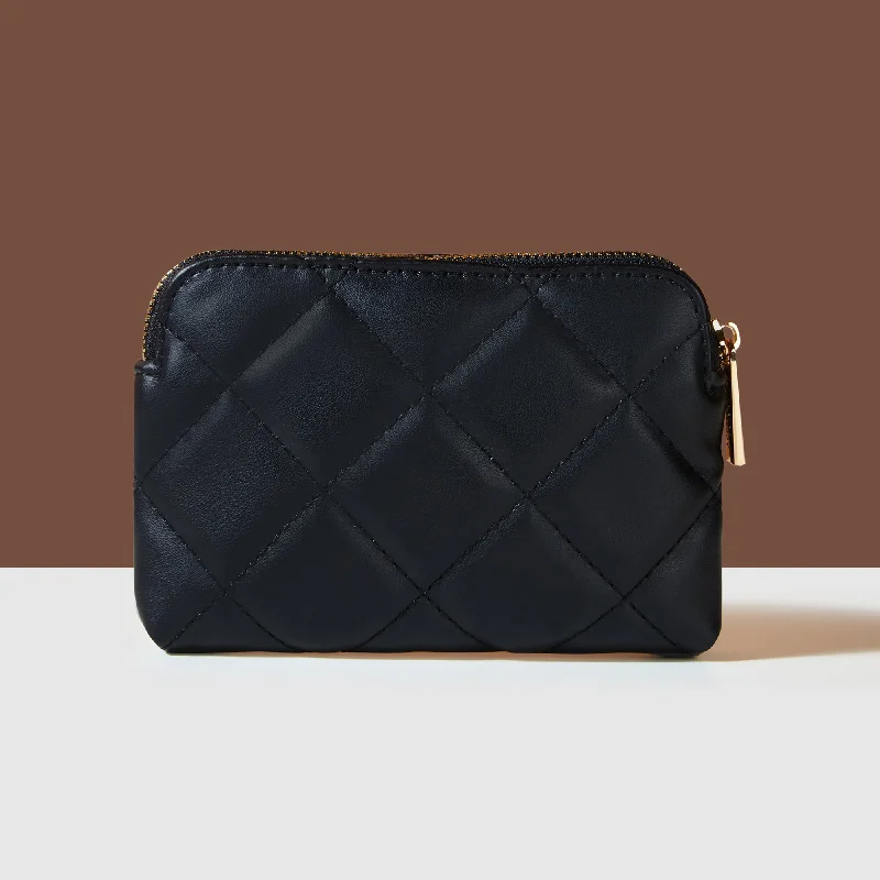 ladies handbags for evening wear-Accessorize London Women's Black Quilted Coin Purse