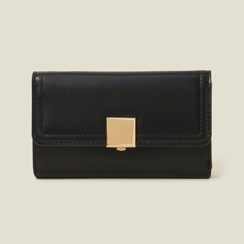 ladies wallet for gift sets-Accessorize London Women's Black Square Push-Lock Wallet