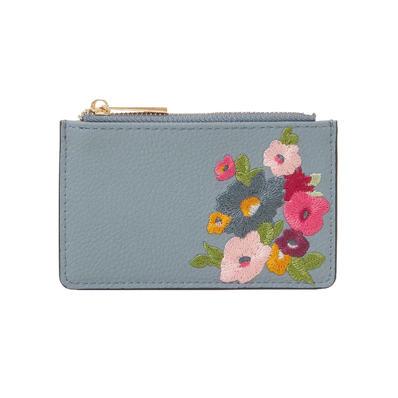 ladies handbags striped pattern-Accessorize London Women's Floral Embroidered Card Holder Blue