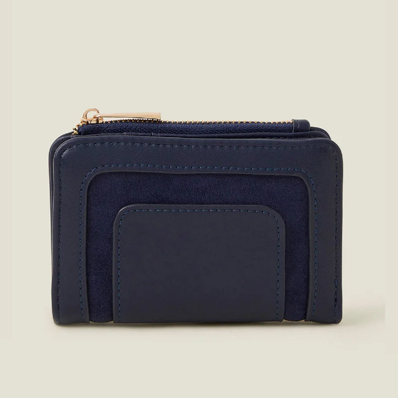 ladies wallet with sleek design-Accessorize London Women's Blue Suedette Flap Wallet