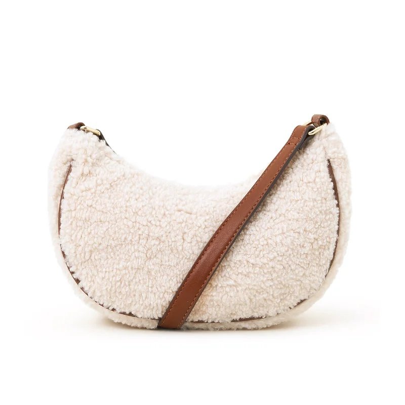 ladies handbags for casual outings-Accessorize London Women's Cream Shearling Sling Bag