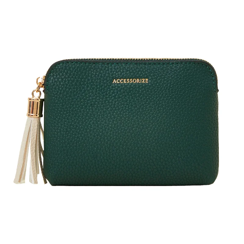 ladies handbags with monogram-Accessorize London Women's Green Contrast Tassle Coin Purse