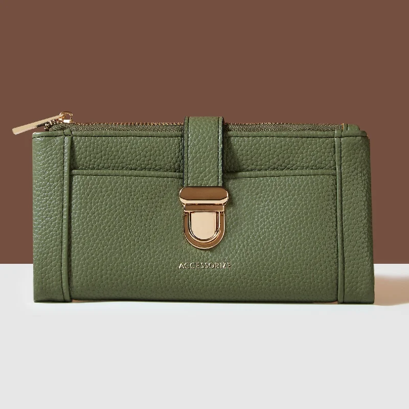 ladies wallet in eco leather-Accessorize London Women's Green Push Lock Wallet