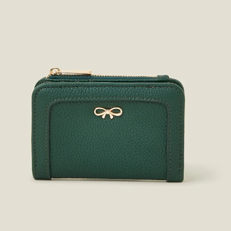 ladies wallet in beige tone-Accessorize London Women's Green Small Bow Wallet