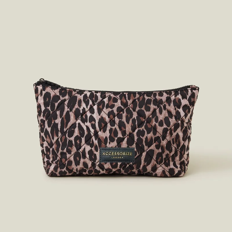 ladies handbags for corporate events-Accessorize London Women's Quilted Leopard Print Wash Bag