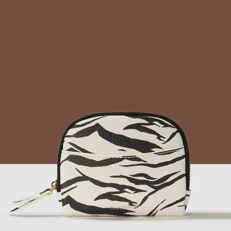 ladies handbags with dual straps-Accessorize London Women's White Zebra Print Coin Purse