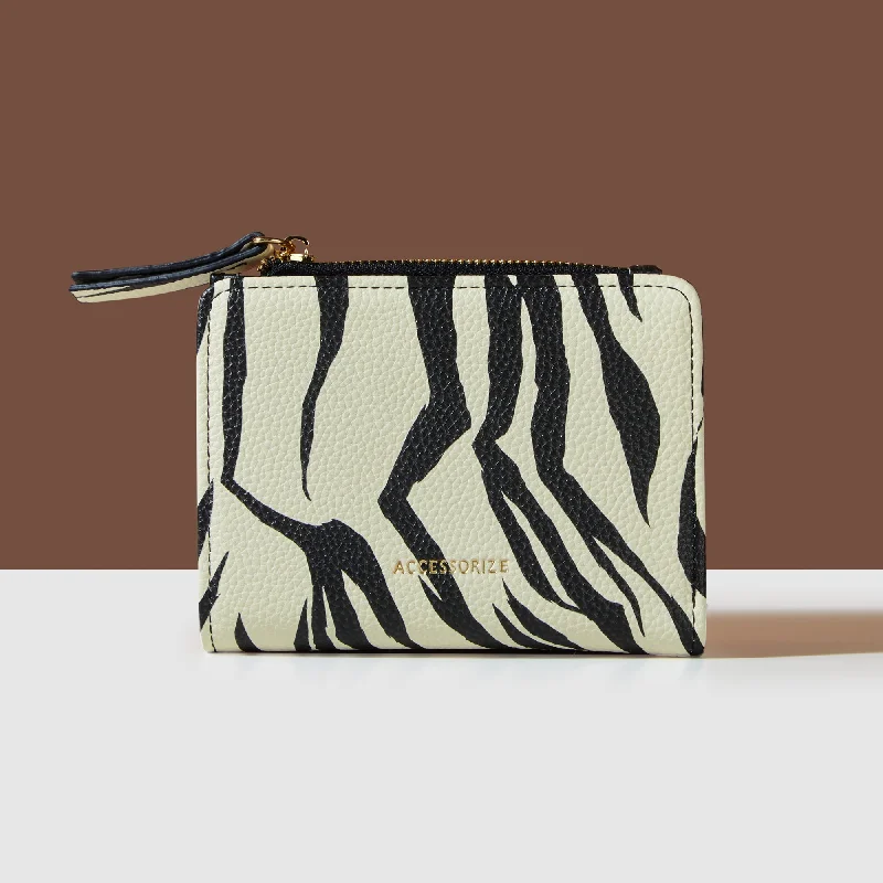 ladies wallet for outdoor use-Accessorize London Women's White Zebra Print Wallet