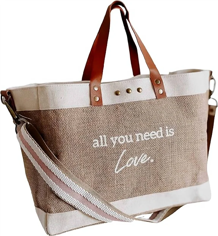 Ladies tote bag chic-All You Need Is Love Tote Bag In Tan