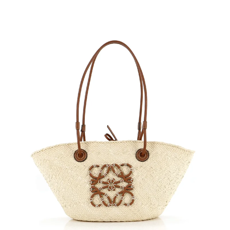 Ladies tote bag with tassels-Anagram Basket Tote Raffia Small