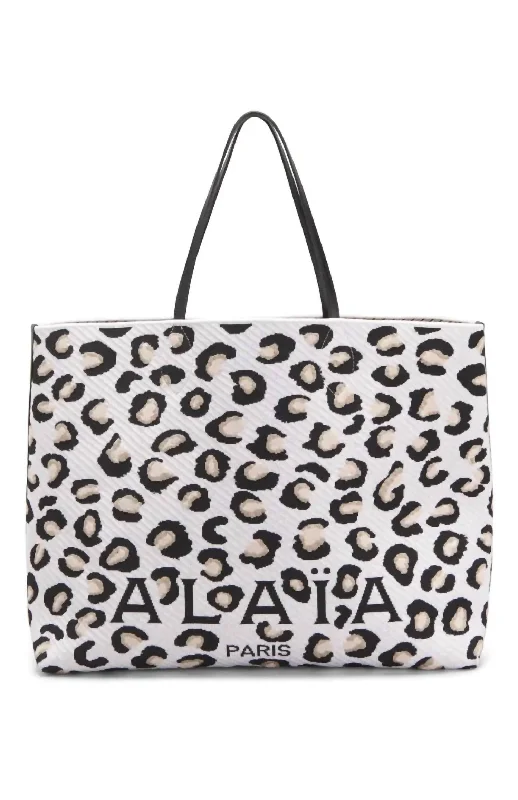 Ladies tote bag for shopping-Big Leopard Jacquard Tote Bag in White