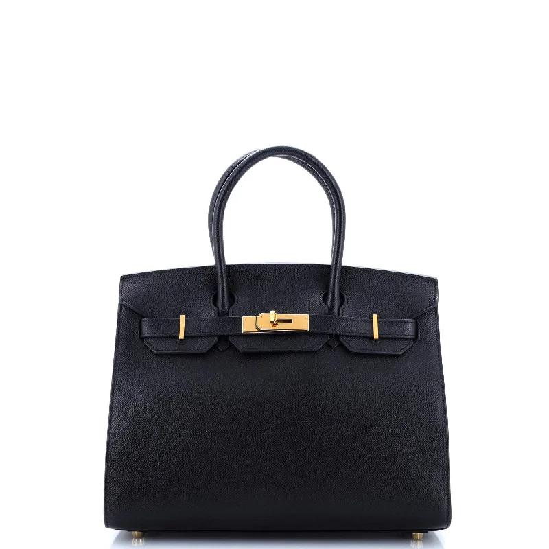 Ladies tote bag for yoga-Birkin Sellier Bag Noir Epsom with Gold Hardware 30