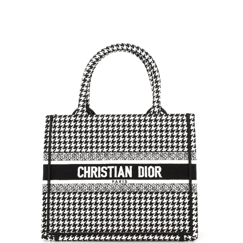 Ladies tote bag with clasp-Book Tote Houndstooth Canvas Small