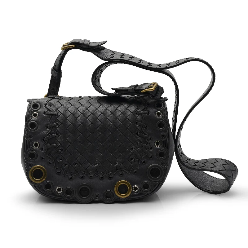 Ladies crossbody bag with shiny hardware-Bottega Veneta Black Leather Crossbody 547347-Va252-1388