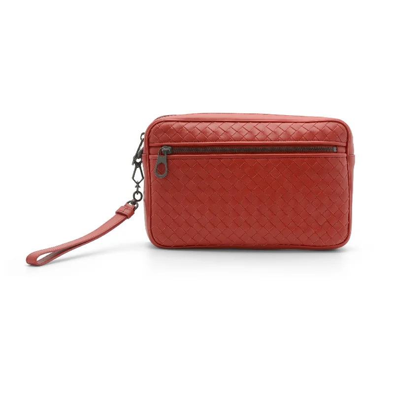 ladies wallet with double pocket-Bottega Veneta Red Leather Wristlet 516127-Vq131-6411