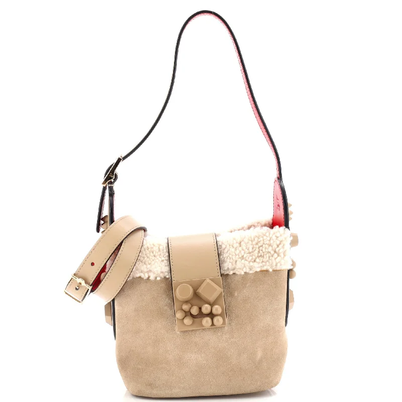 Ladies shoulder bag in plum-Carasky Bucket Bag Suede with Shearling Mini