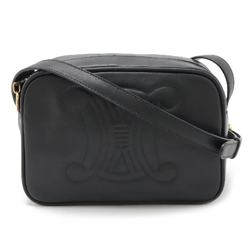 Ladies shoulder bag in navy blue-Celine Triomphe Leather Shoulder Bag Black