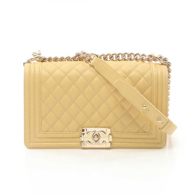 Ladies shoulder bag with gold studs-Chanel Boy Matelasse Shoulder Bag Yellow