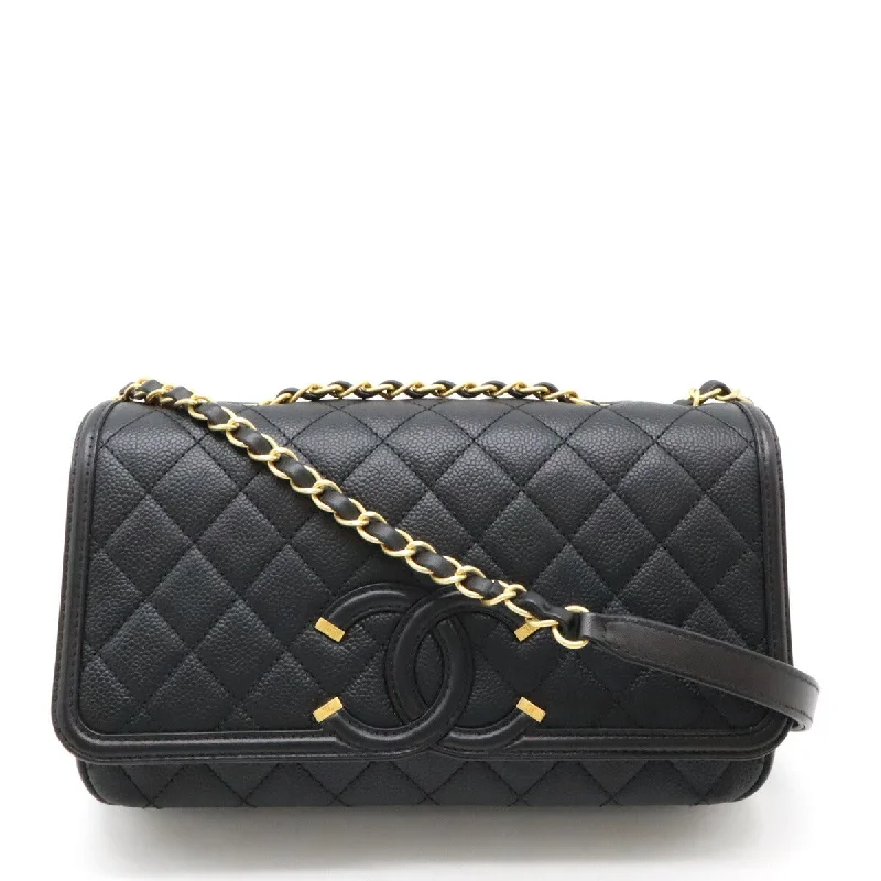 Ladies shoulder bag for commuters-Chanel Caviar CC Filigree Flap Bag A93341