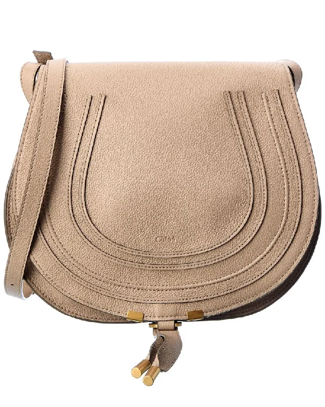 Ladies shoulder bag with structured shape-Chloé Marcie Medium Leather Saddle Bag