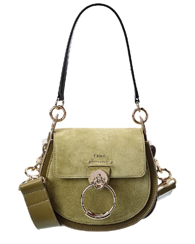 Ladies shoulder bag with silver hardware-Chloé Tess Small Leather & Suede Shoulder Bag