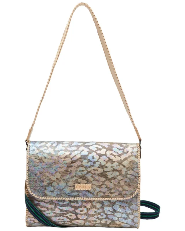 Ladies crossbody bag with metallic leather-Chrissy Clutch Crossbody Bag In Iris Around Town