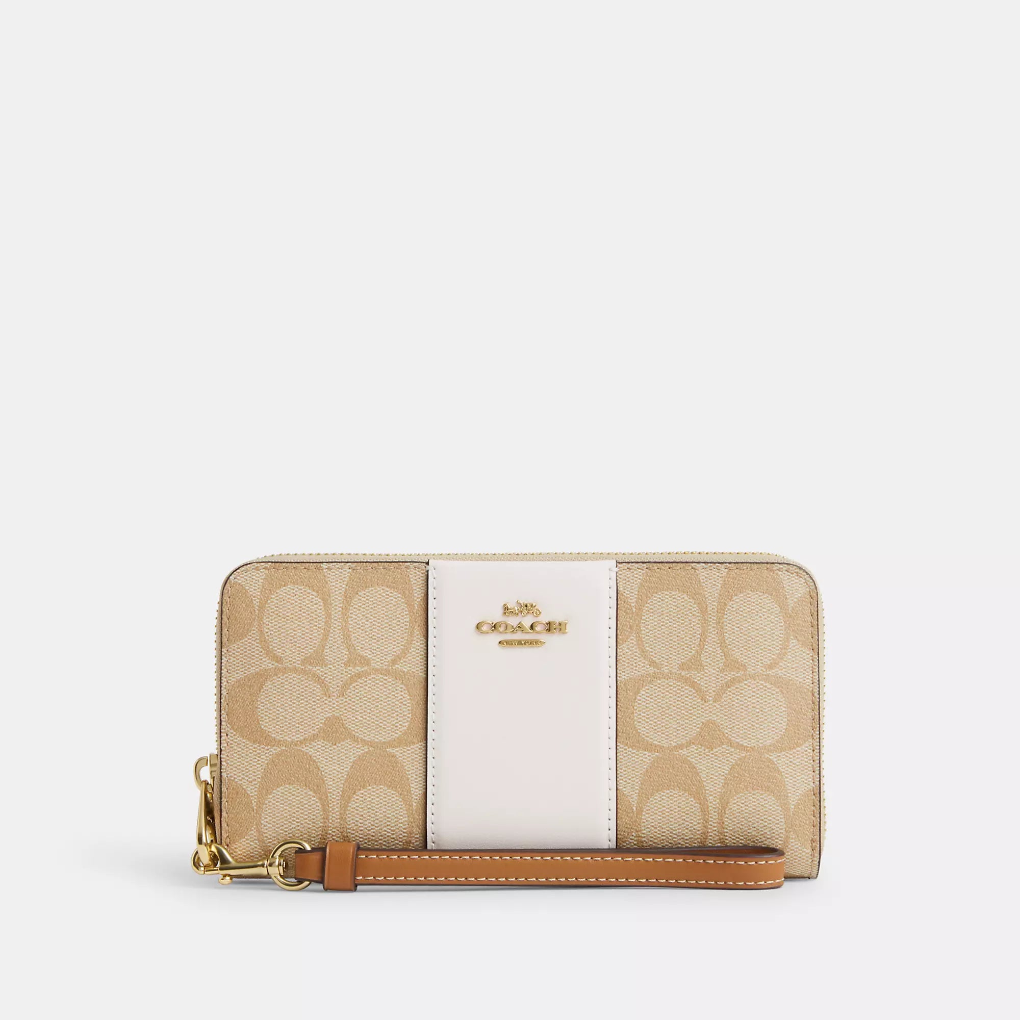 ladies wallet for evening bags-Coach Outlet Long Zip Around Wallet In Signature Canvas With Stripe