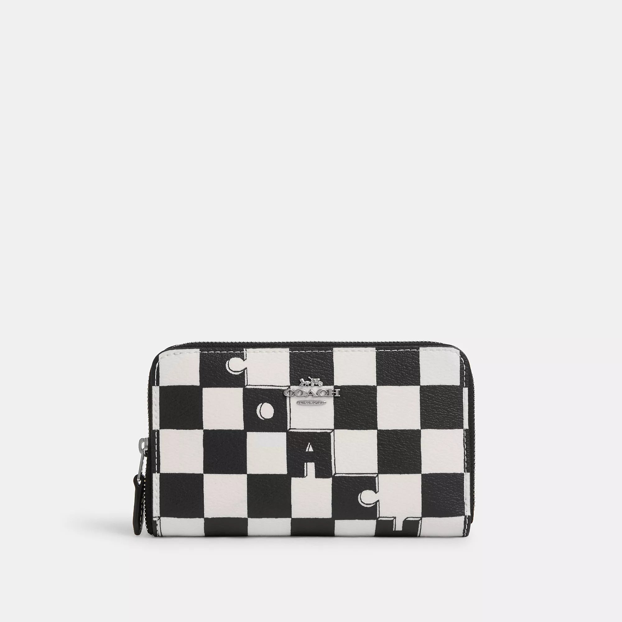 ladies wallet with sleek zipper-Coach Outlet Medium Id Zip Wallet With Checkerboard Print