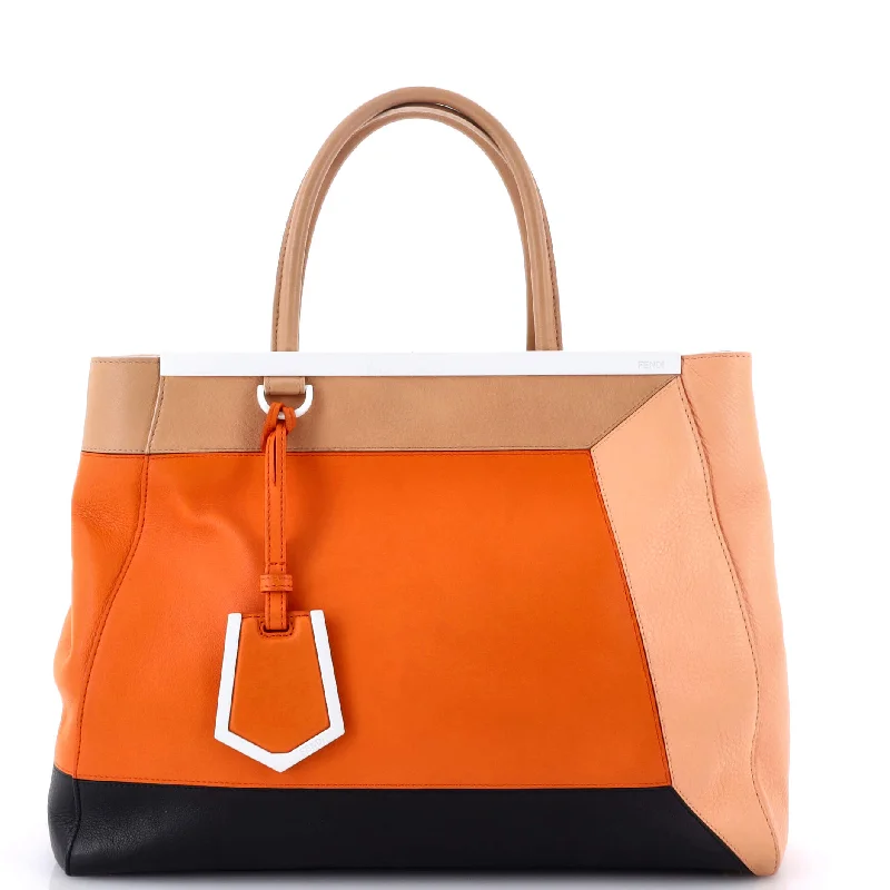 Ladies tote bag with mountain print-Color Block 2Jours Bag Leather Medium