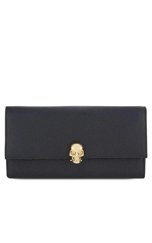 ladies wallet with gold clasp-Continental Scull Leather Wallet