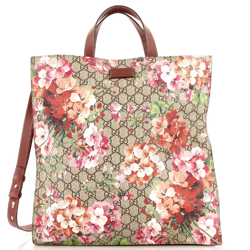 Ladies tote bag for surfers-Convertible Soft Open Tote Blooms Print GG Coated Canvas Tall