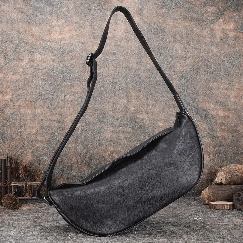 ladies handbags herringbone pattern-Cool Ladies Black Leather Sling Bag Chest Bag For Women