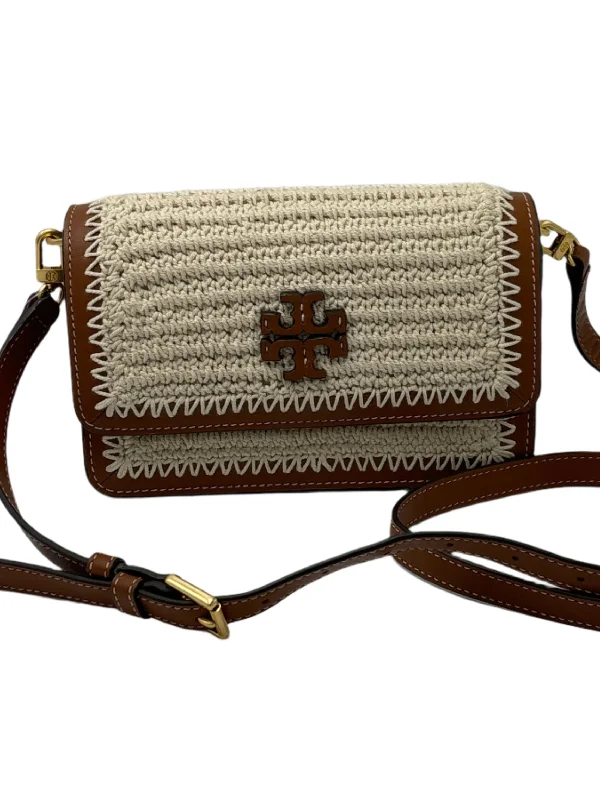 Ladies crossbody bag with shiny hardware-Tory Burch Britten Crochet Ivory Designer Handbag