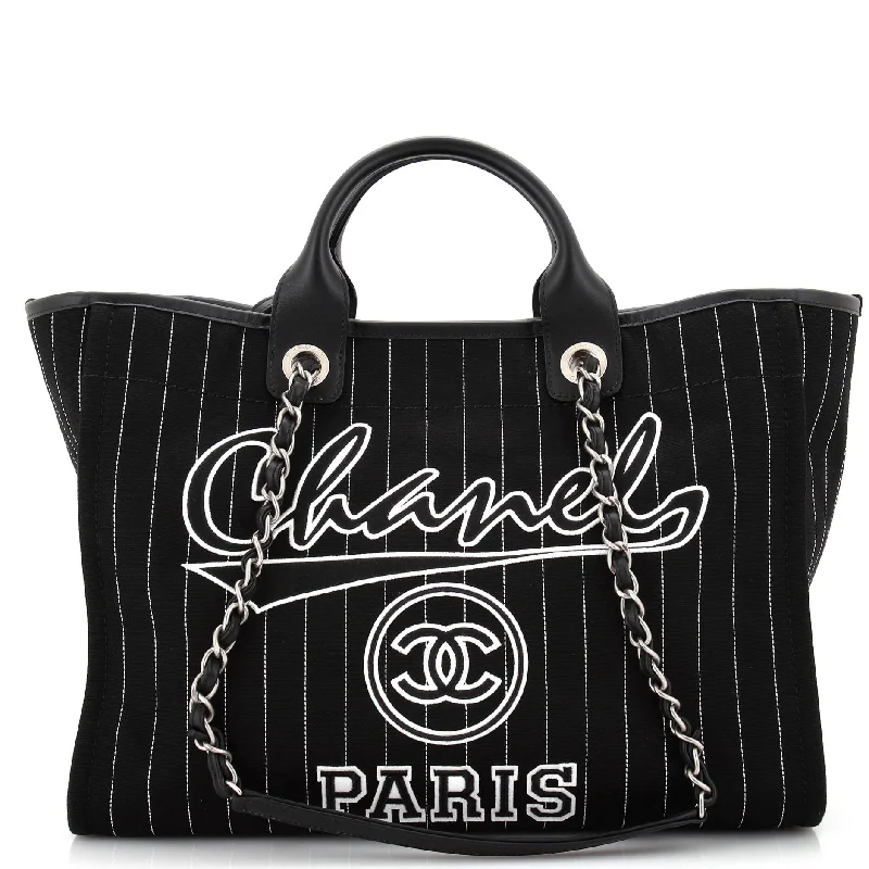 Ladies tote bag for bloggers-Deauville Tote Pinstripe Cotton Medium