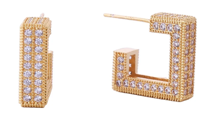 ladies handbags with wrist strap-DJE310698 14K Geometric Pave CZ Post Earrings