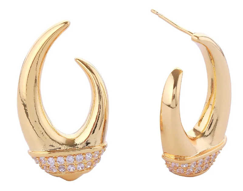 ladies handbags amber color-DJE310849 14K Biased Pave CZ Hoop Post Earrings