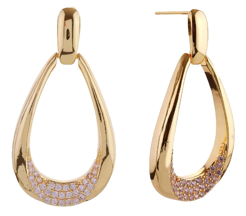 ladies handbags with card slots-DJE310850 14K Tear Drop Dangle Hoop Pave CZ Post Earrings