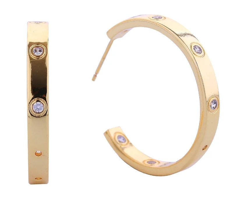 ladies handbags with decorative studs-DJE310853 14K Love Luv Pave CZ Hoop Post Earrings