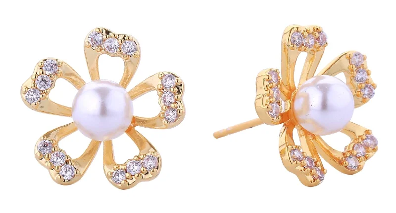 ladies handbags with snap closure-DJE310892 14K Petals Pearl Post Earrings