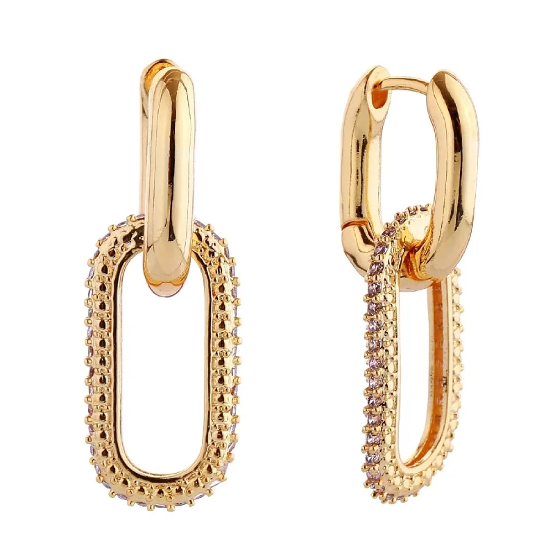 ladies handbags with rhinestone embellishments-DJE310927 14K Link Pave CZ Dangle Earrings