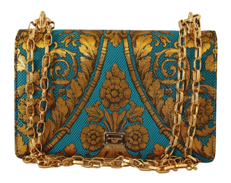 Ladies shoulder bag with geometric print-Dolce & Gabbana blue Baroque Leather DG Clutch Shoulder Women's Bag