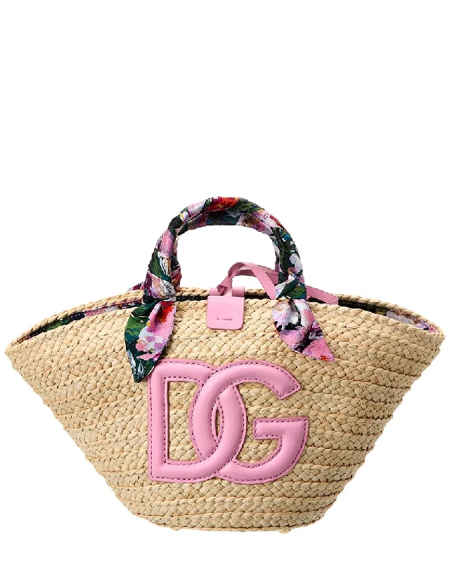 Ladies tote bag with gym towel-Dolce & Gabbana Kendra Straw & Leather Tote