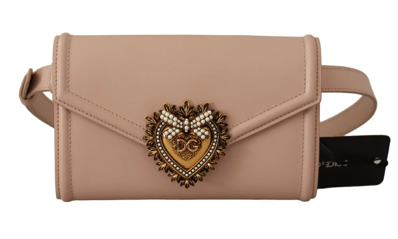 Ladies shoulder bag with wide strap-Dolce & Gabbana Leather Mini Devotion Heart Fanny Pack Women's Bag