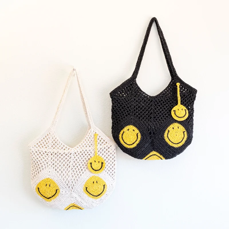 ladies handbags affordable price-Elena Handbags Cotton Crochet Handmade Shoulder Bag with Smiley Face Design