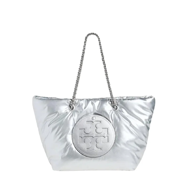 Ladies tote bag for vloggers-Ella Puffy Chain Tote In Silver