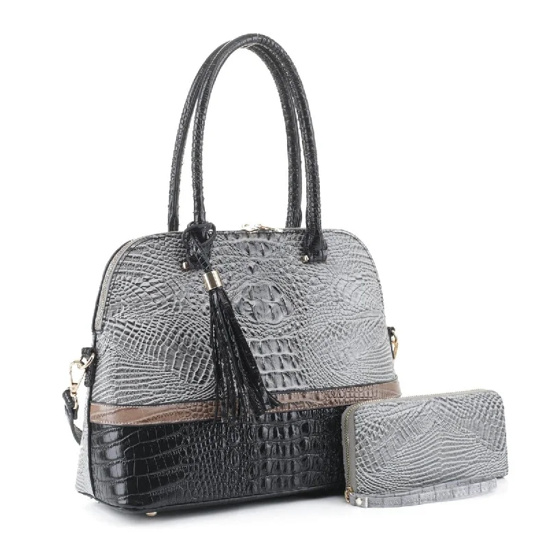 ladies wallet for luxury gifts-EM1334S Dome Crocodile Textured Handbag/Briefcase w/ Wallet