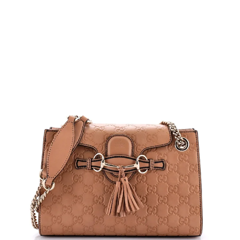 Ladies shoulder bag for coffee runs-Emily Chain Flap Shoulder Bag Guccissima Leather Small