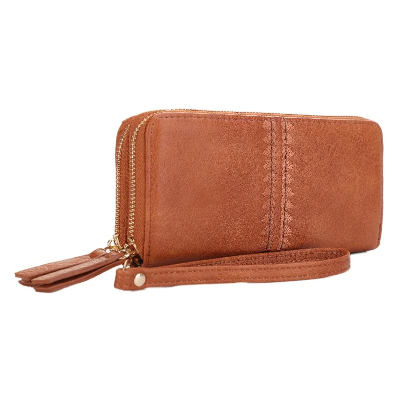 ladies wallet with leather strap-ES60164 Sherrie Double Zipper Wallet