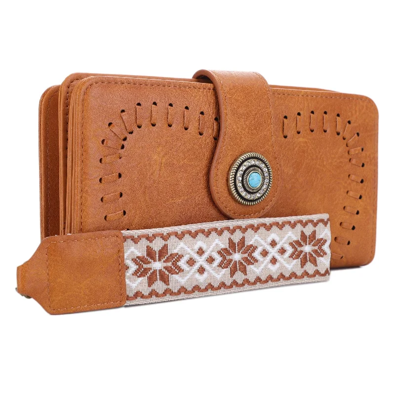 ladies wallet with gold zipper-ES60166 Dolly Western Wallet With Boho Wristlet Strap