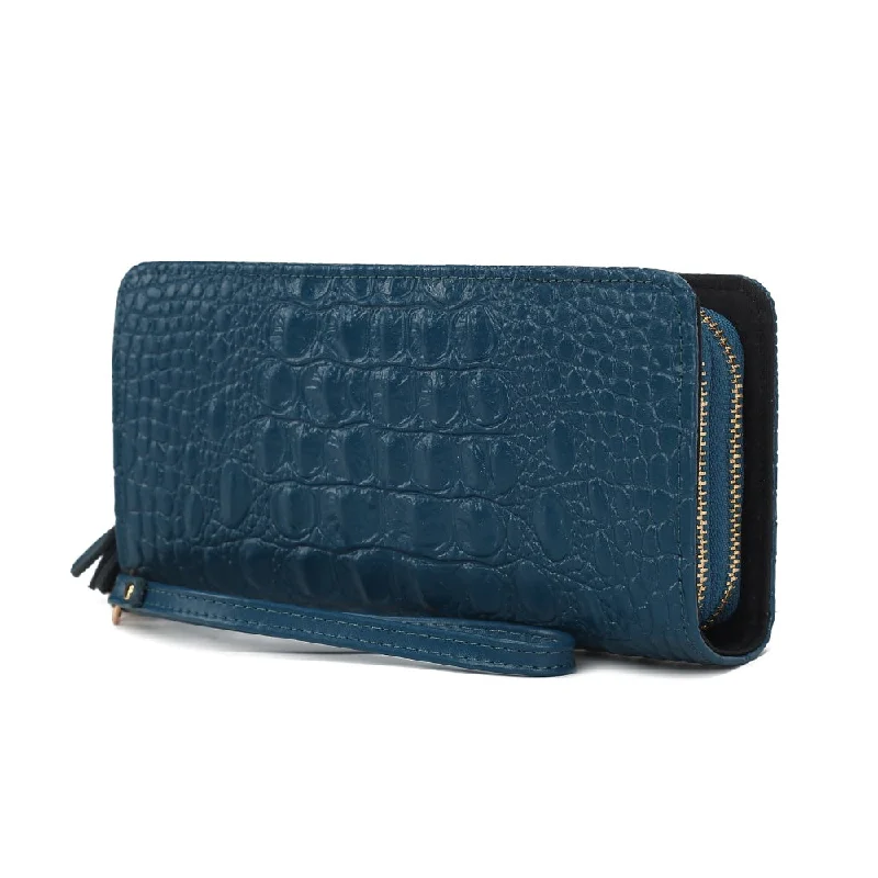 ladies wallet with leather logo-Eve Genuine Leather Crocodile-embossed Women’s Wristlet Wallet by Mia K.